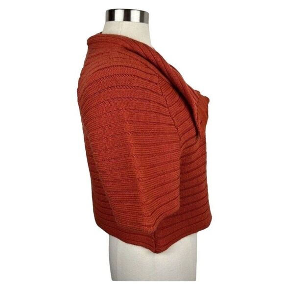 Moth Rust Wool Ribbed Knit Poncho L High Collar Button Cardigan Sweater Cape - Picture 8 of 12
